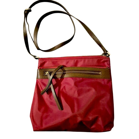Nordstrom Crossbody Brick Red Nylon Tan Leather Vintage Bag Purse - Picture 1 of 7